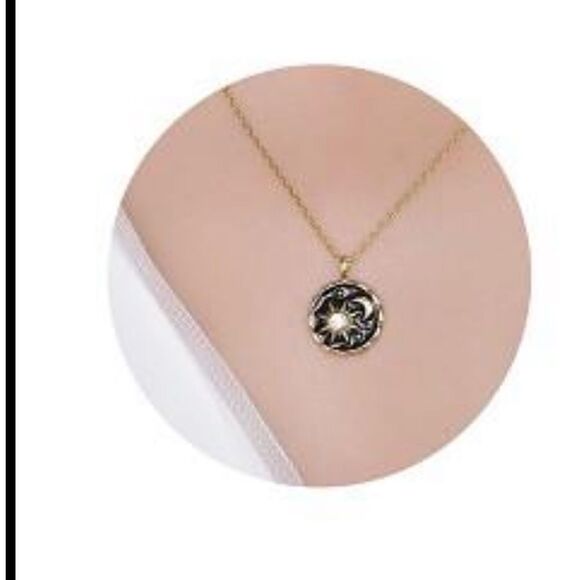 New Sterling silver 14k plated cubic zirconia black enamel moon star 18”necklace - Picture 3 of 7